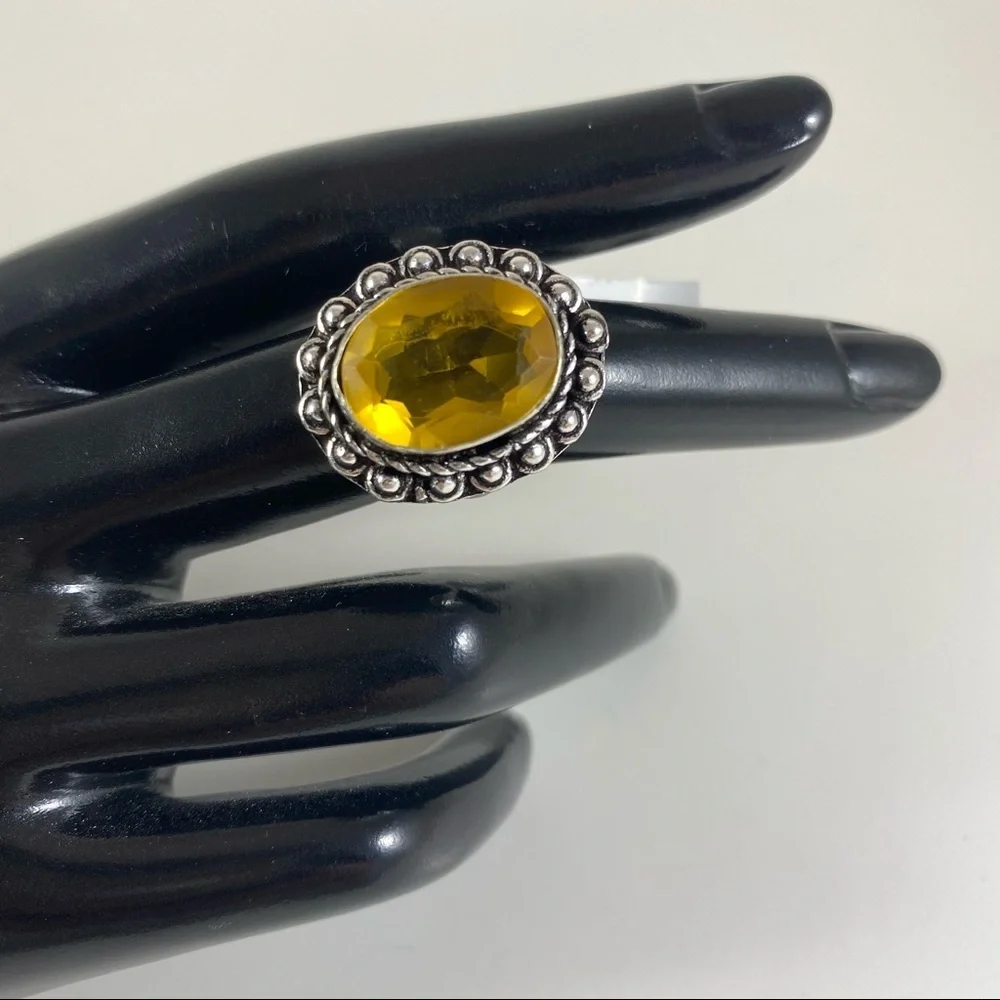 German silver and Citrine cocktail ring size 9 NEW
